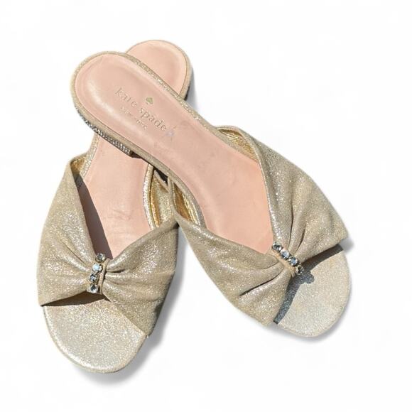 2/$25 Kate Spade Gold Shimmer Sandals Slides Fairycore Embellished Soft Girl 7.5 - Picture 1 of 12